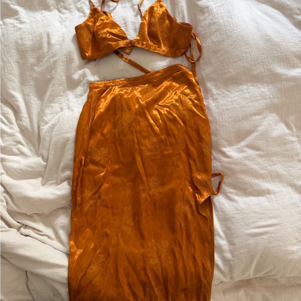 Revolve house of Harlow Silky Burnt Orange Two-Piece Slip Setting
